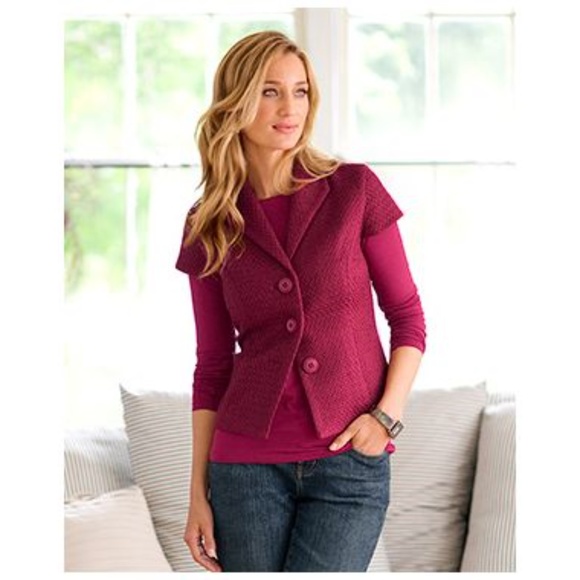 COLDWATER CREEK Cranberry Pebbled Boucle Jacket - Picture 8 of 8